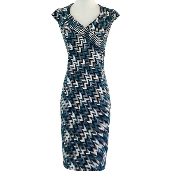 White House Black Market Dresses & Skirts - White House Black Market Cap Sleeve V-Neck Cross Bodice Pattern Dress Sz 12